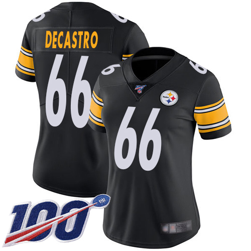 Women Pittsburgh Steelers Football 66 Limited Black David DeCastro Home 100th Season Vapor Untouchable Nike NFL Jersey
